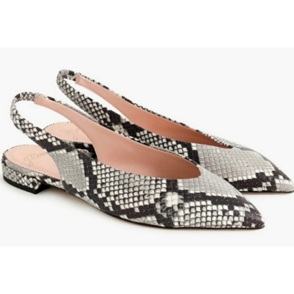 J Crew Pointed Slingback Snakeskin Flats - Sz 8.5